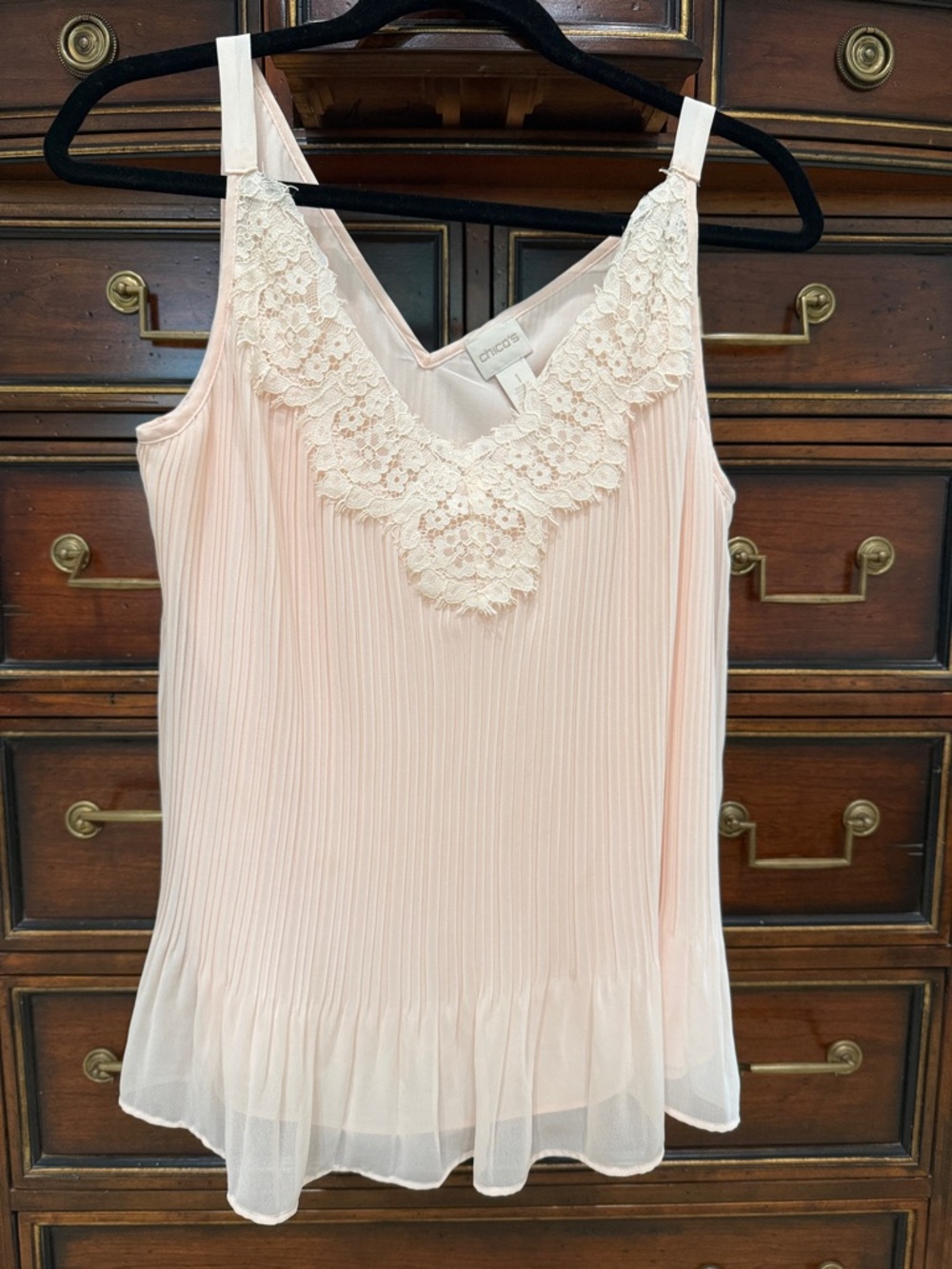Chico's Pale Pink Lace-Trim Pleated Camisole